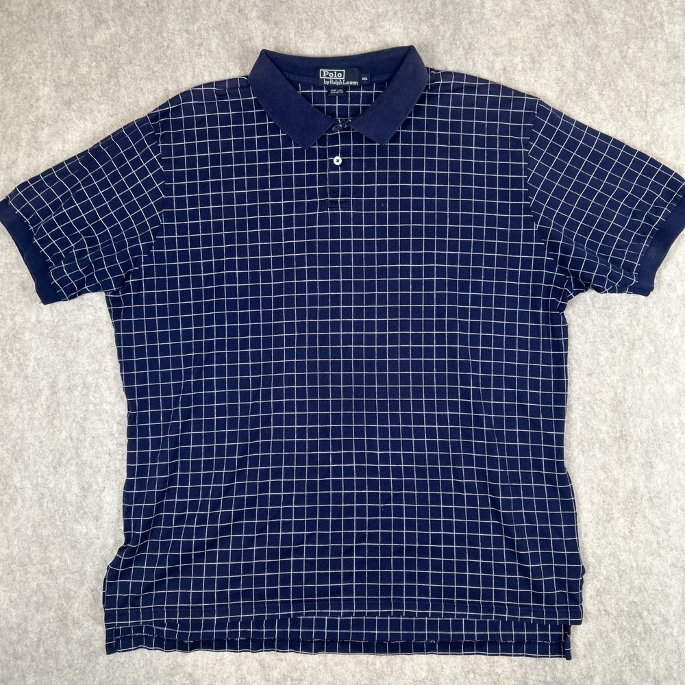 Polo Ralph Lauren Polo Shirt Mens XXL Blue Grid Vintage Made in USA